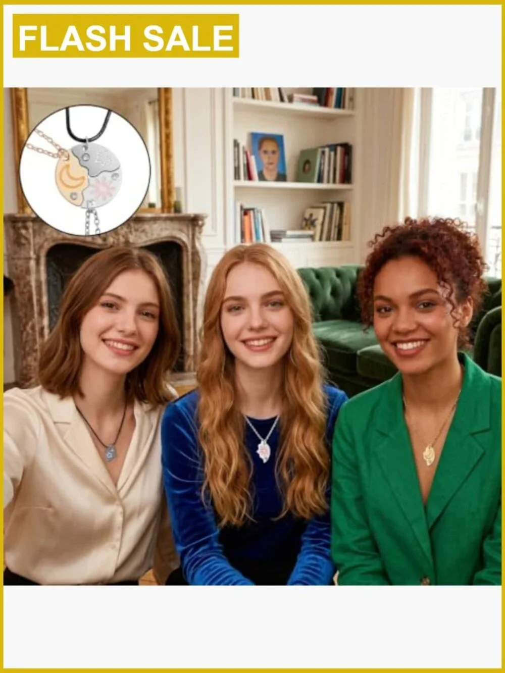 Sun Moon Star Friendship Puzzle Necklace Set for 3